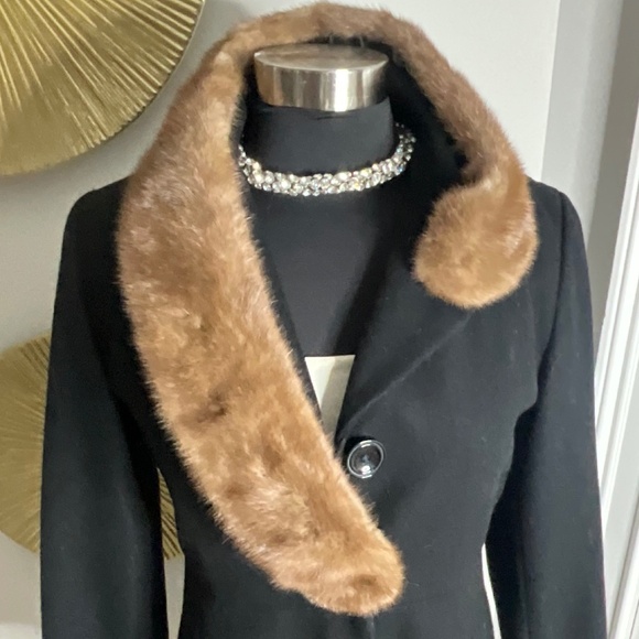 **Genuine Mink Collar Wool Coat** - Picture 1 of 12